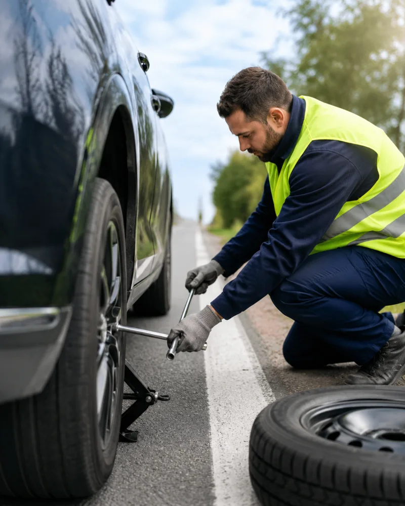 Roadside tire change and repair service